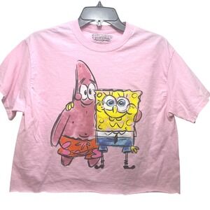 SpongeBob SquarePants Patrick Star Graphic Cropped T Shirt Pink Cotton Size S